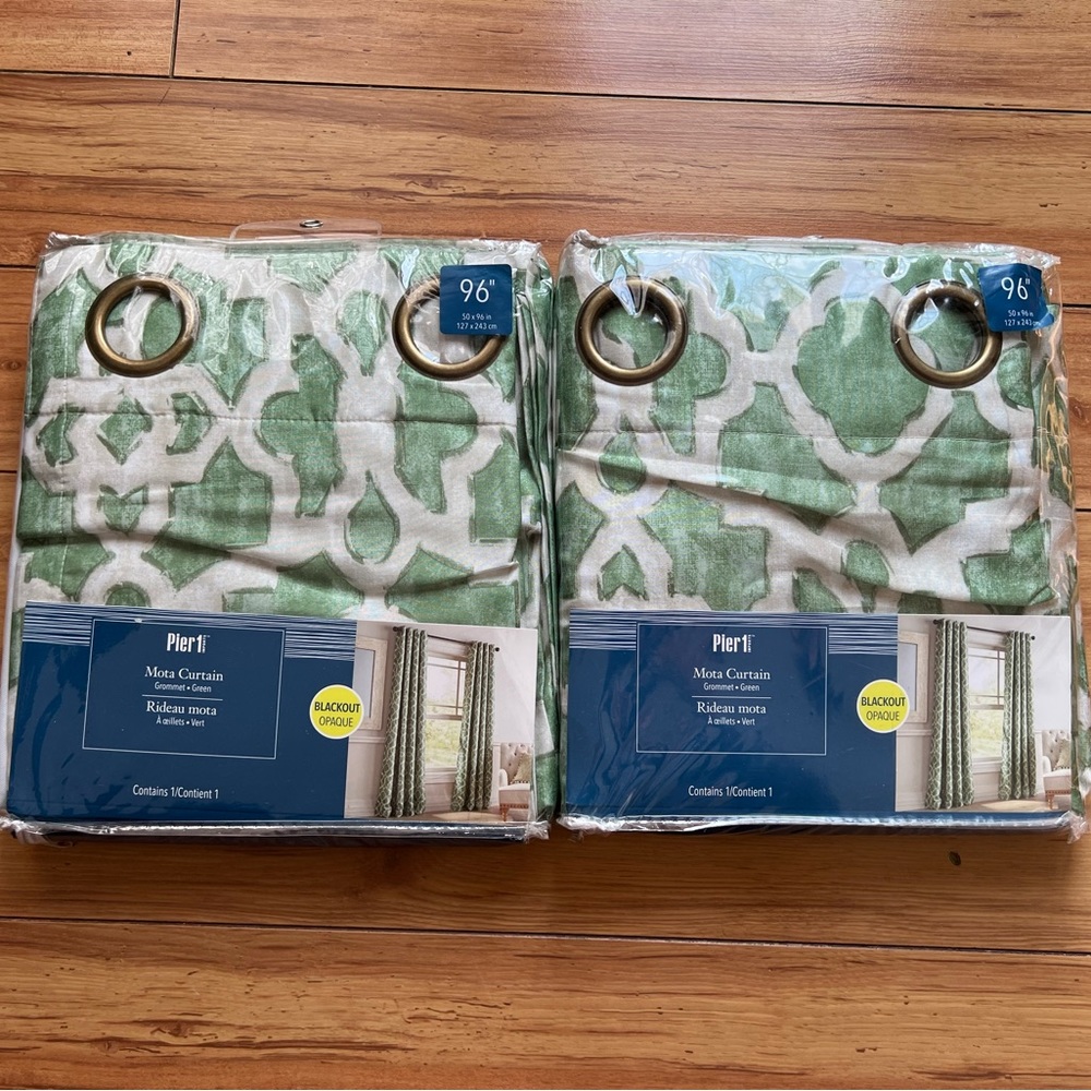 96” green mota curtain panels set of 2